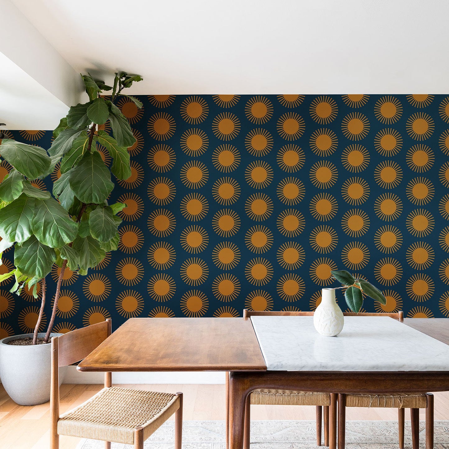 Colour Poems Cheerful Sun Pattern Navy Blue Wallpaper