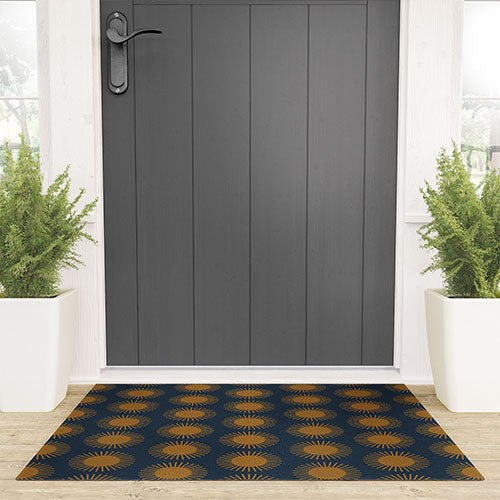 Colour Poems Cheerful Sun Pattern Navy Blue Welcome Mat