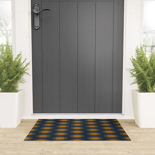 Colour Poems Cheerful Sun Pattern Navy Blue Welcome Mat