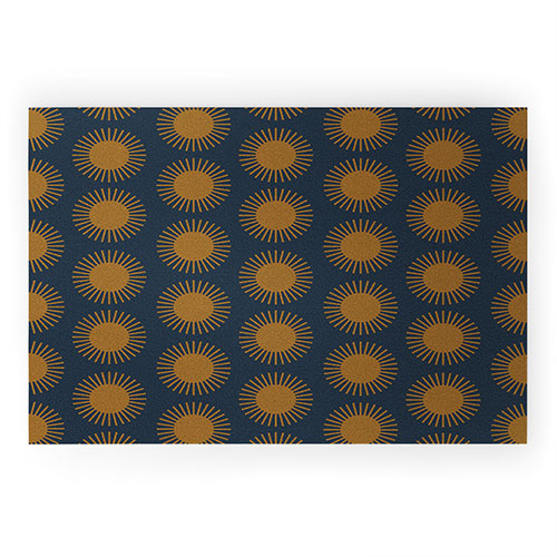 Colour Poems Cheerful Sun Pattern Navy Blue Welcome Mat