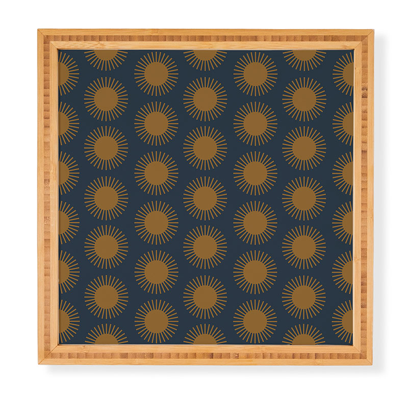 Colour Poems Cheerful Sun Pattern Navy Blue Framed Wall Art