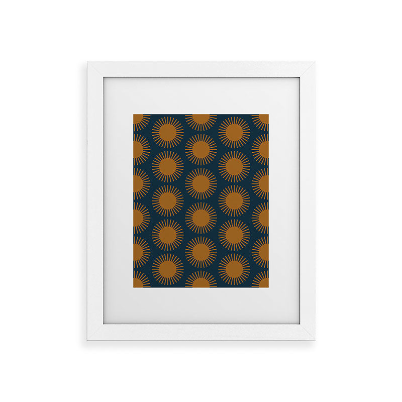 Colour Poems Cheerful Sun Pattern Navy Blue Framed Art Print
