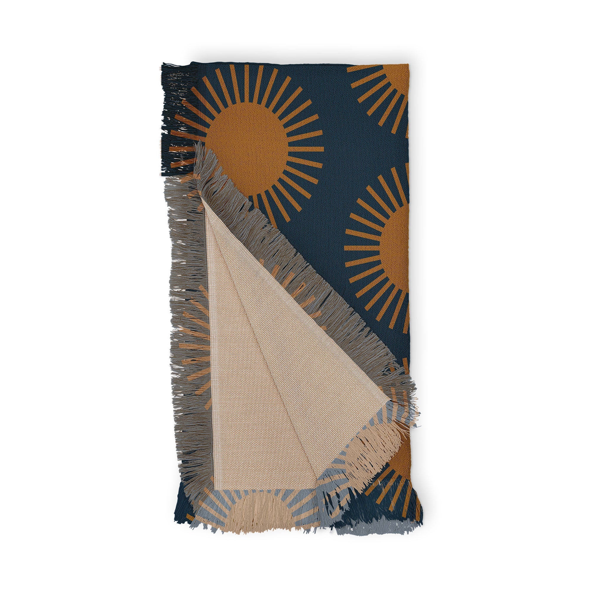 Colour Poems Cheerful Sun Pattern Navy Blue Throw Blanket