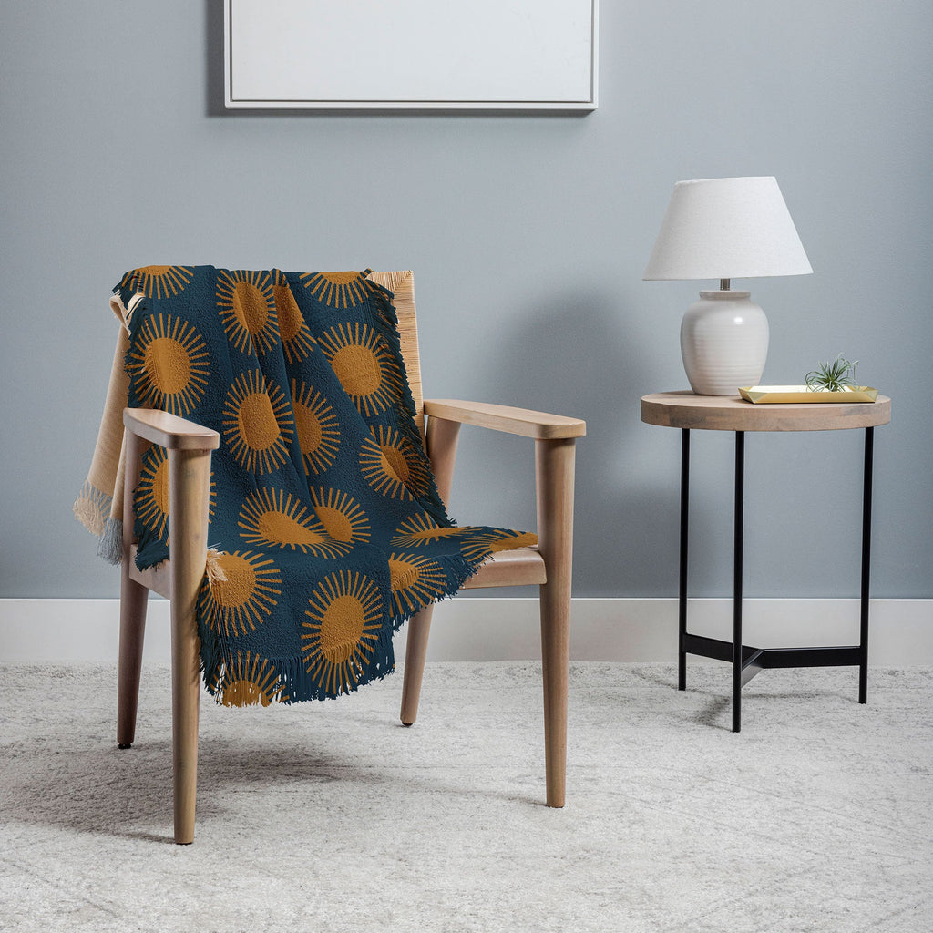 Colour Poems Cheerful Sun Pattern Navy Blue Throw Blanket