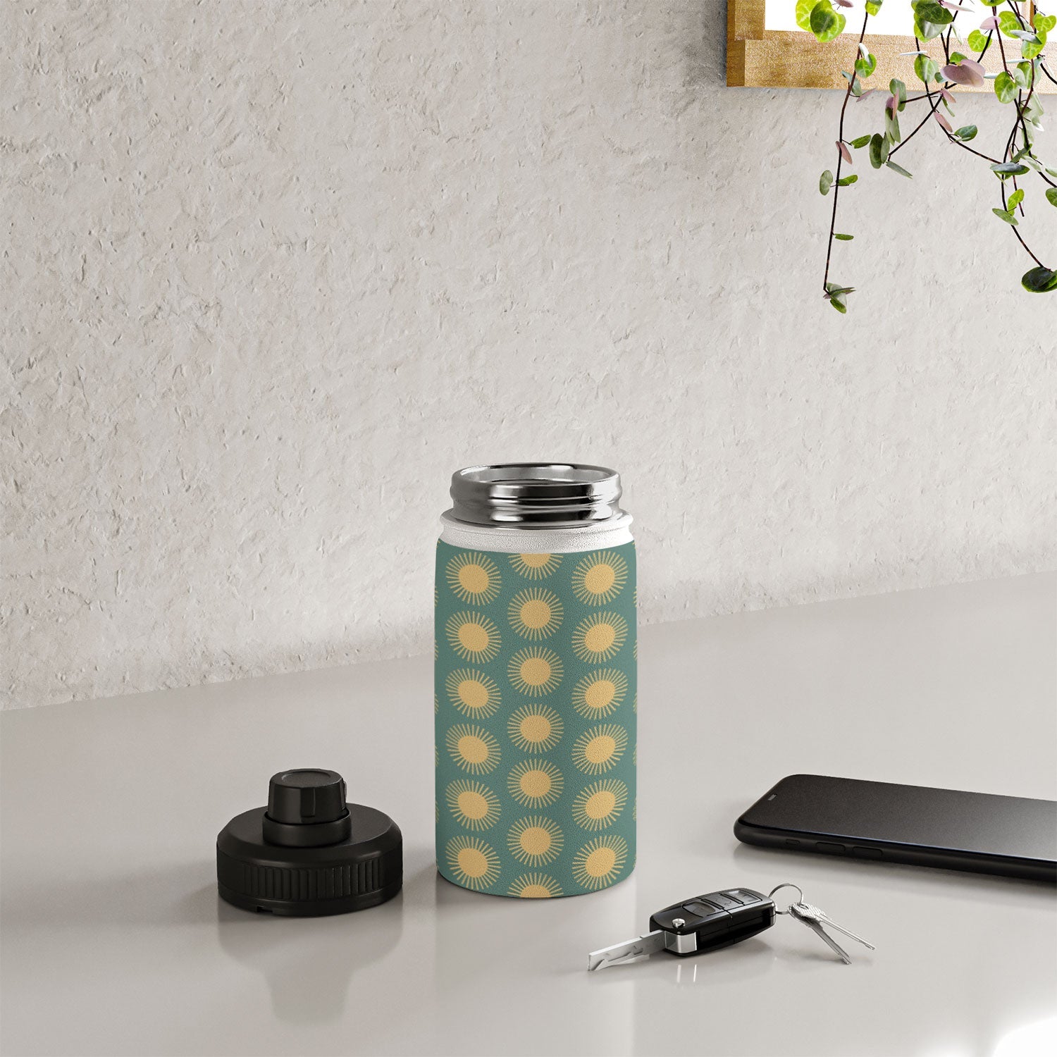 Colour Poems Cheerful Sun Pattern Sage Water Bottle