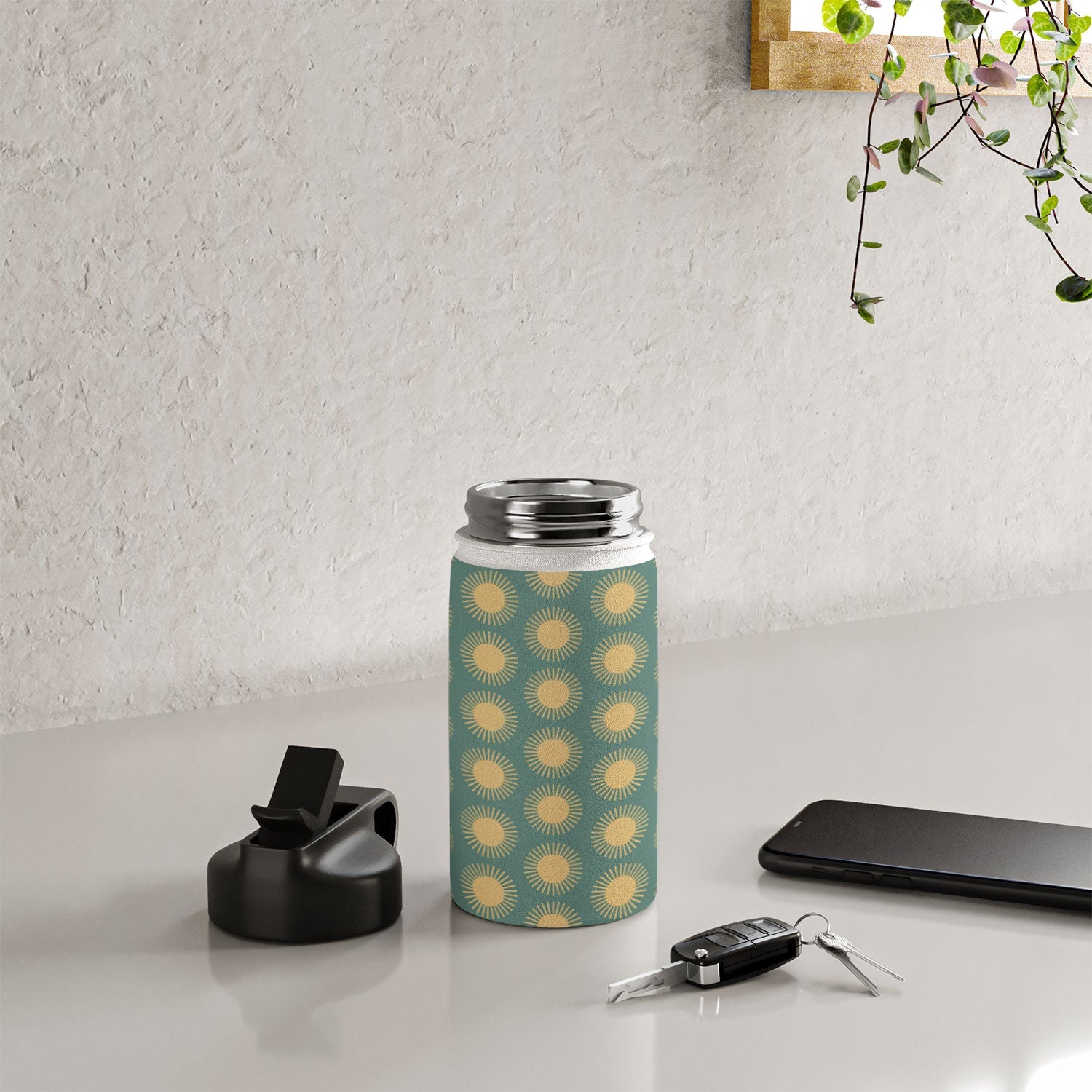 Colour Poems Cheerful Sun Pattern Sage Water Bottle