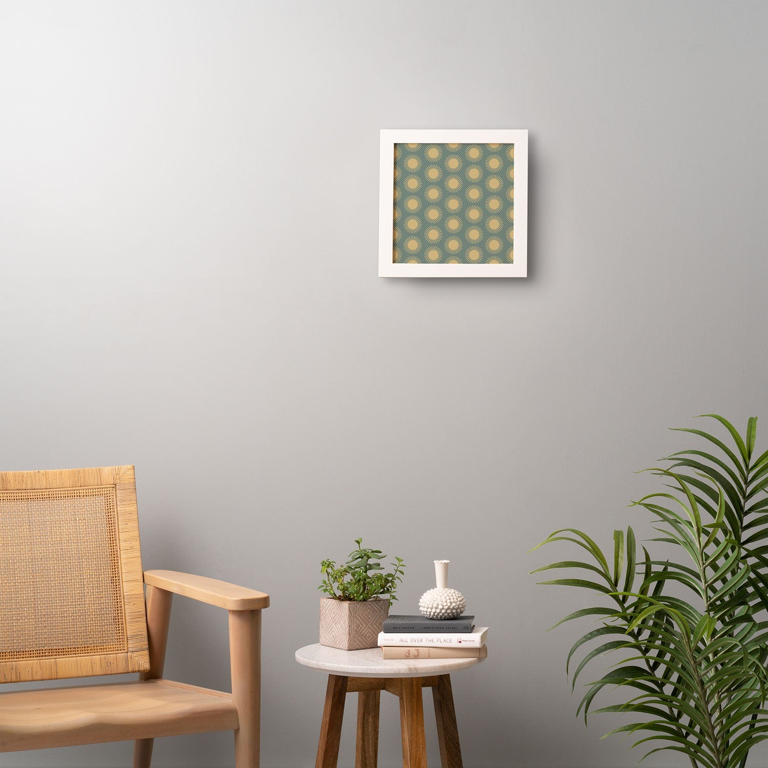 Colour Poems Cheerful Sun Pattern Sage Framed Wall Art