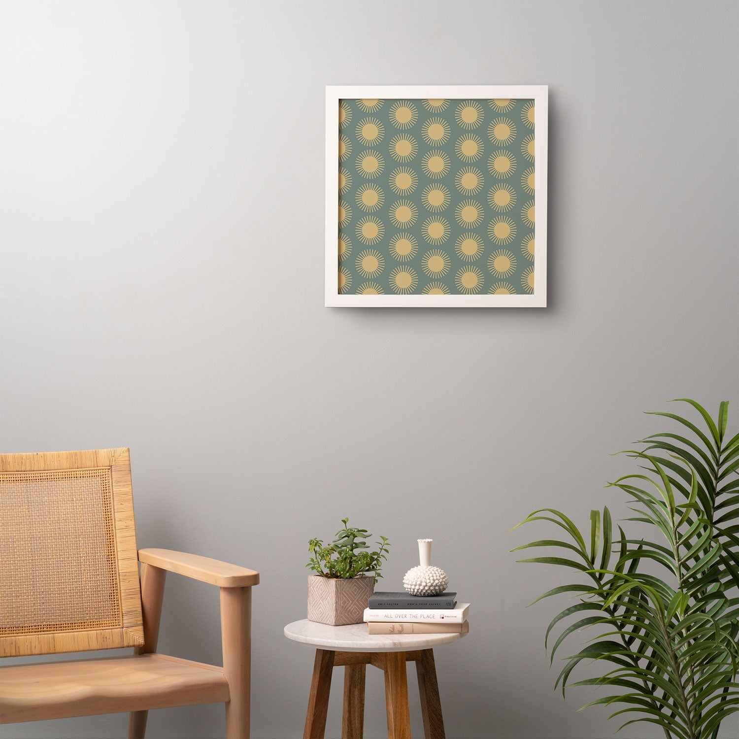 Colour Poems Cheerful Sun Pattern Sage Framed Wall Art