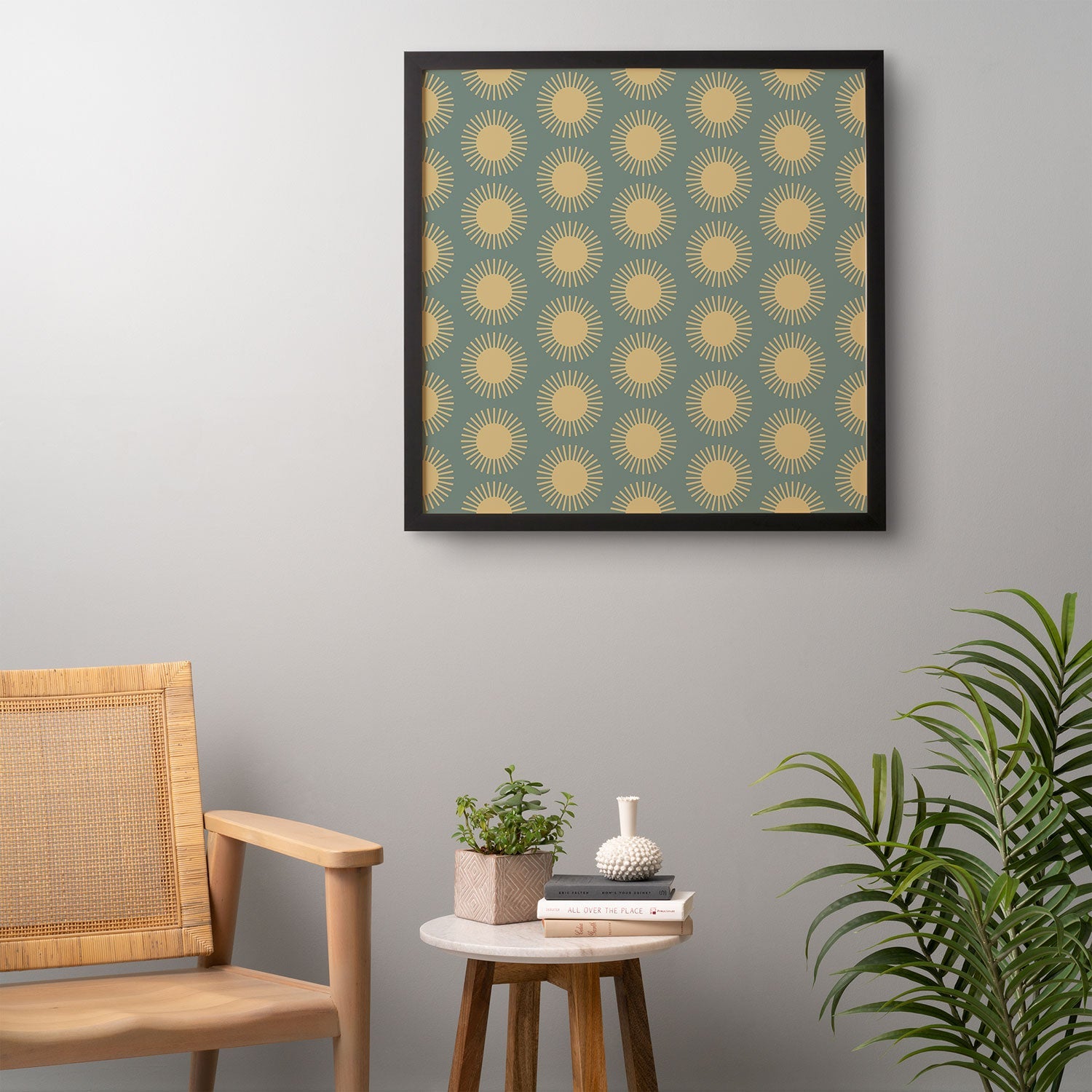 Colour Poems Cheerful Sun Pattern Sage Framed Wall Art