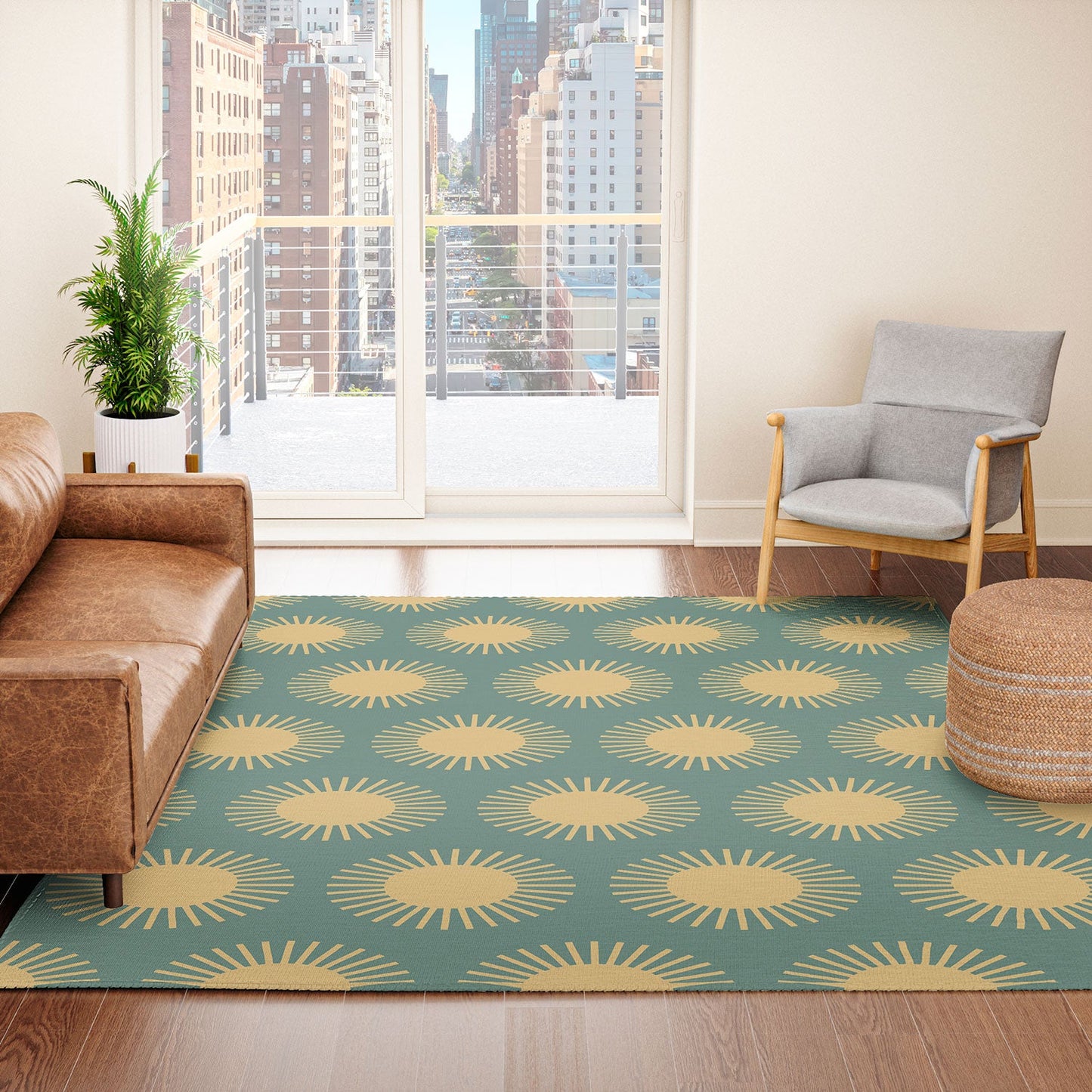 Colour Poems Cheerful Sun Pattern Sage Area Rug