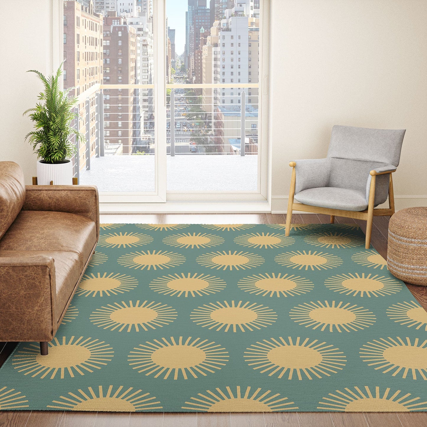 Colour Poems Cheerful Sun Pattern Sage Area Rug