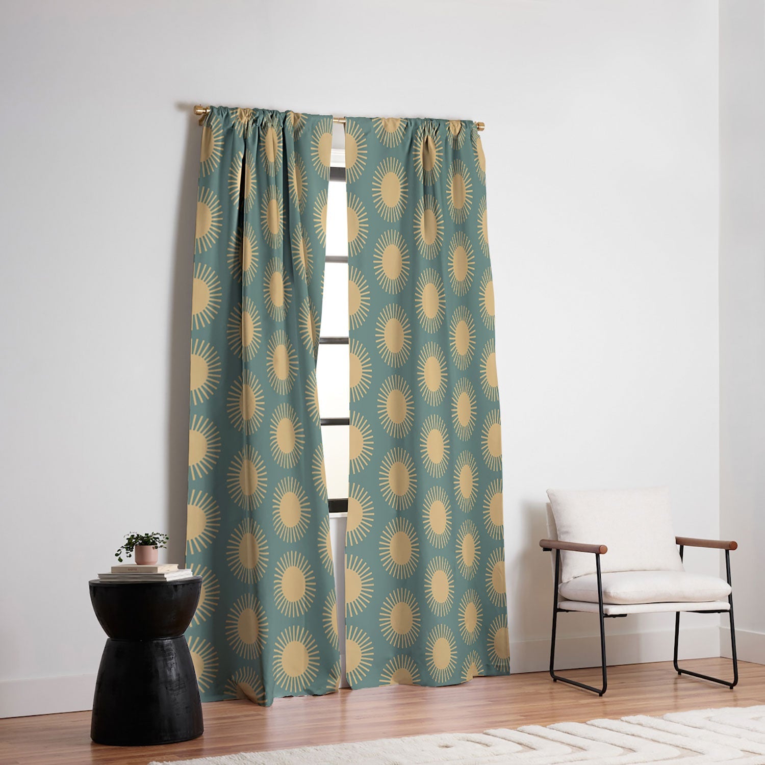Colour Poems Cheerful Sun Pattern Sage Blackout Window Curtain