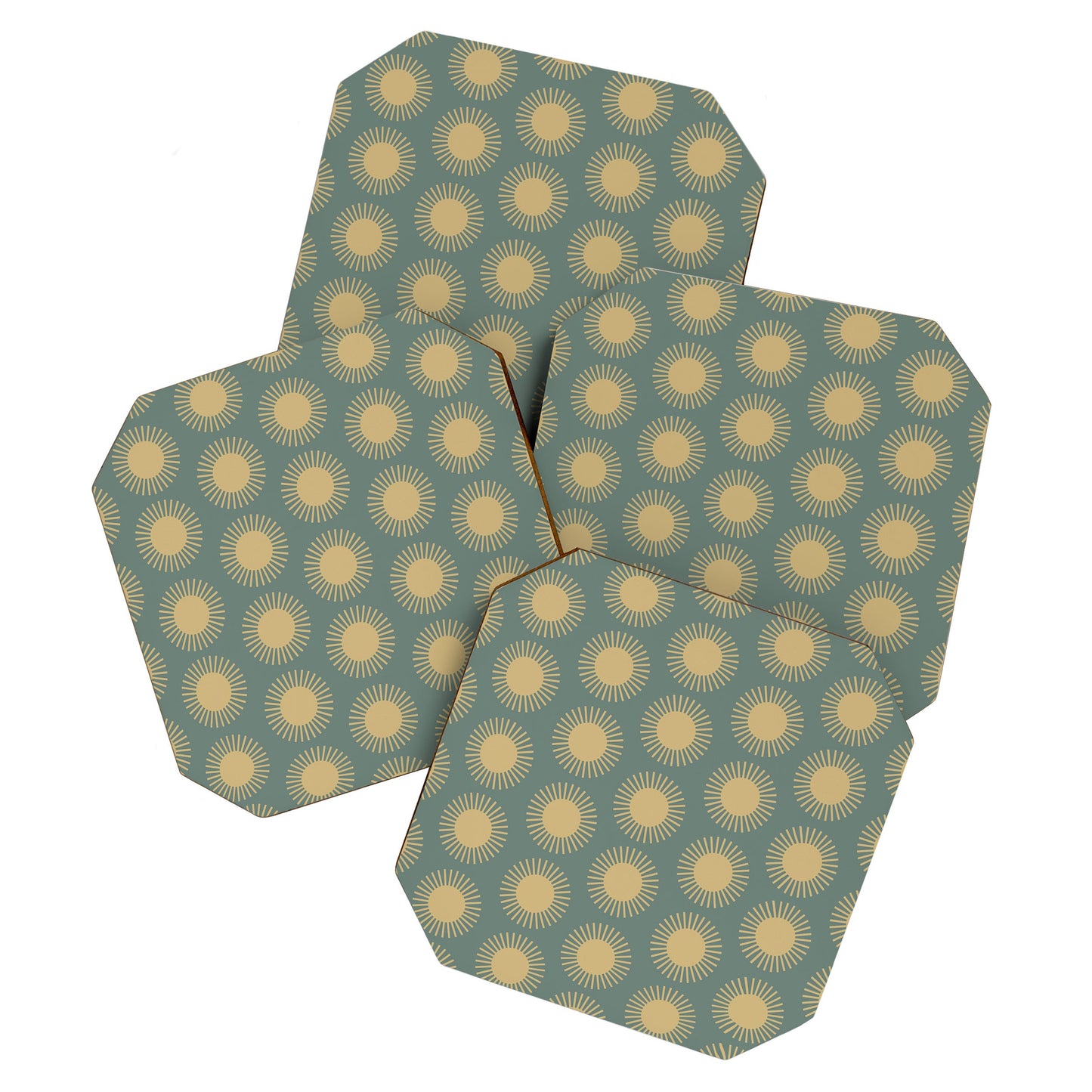 Colour Poems Cheerful Sun Pattern Sage Coaster Set