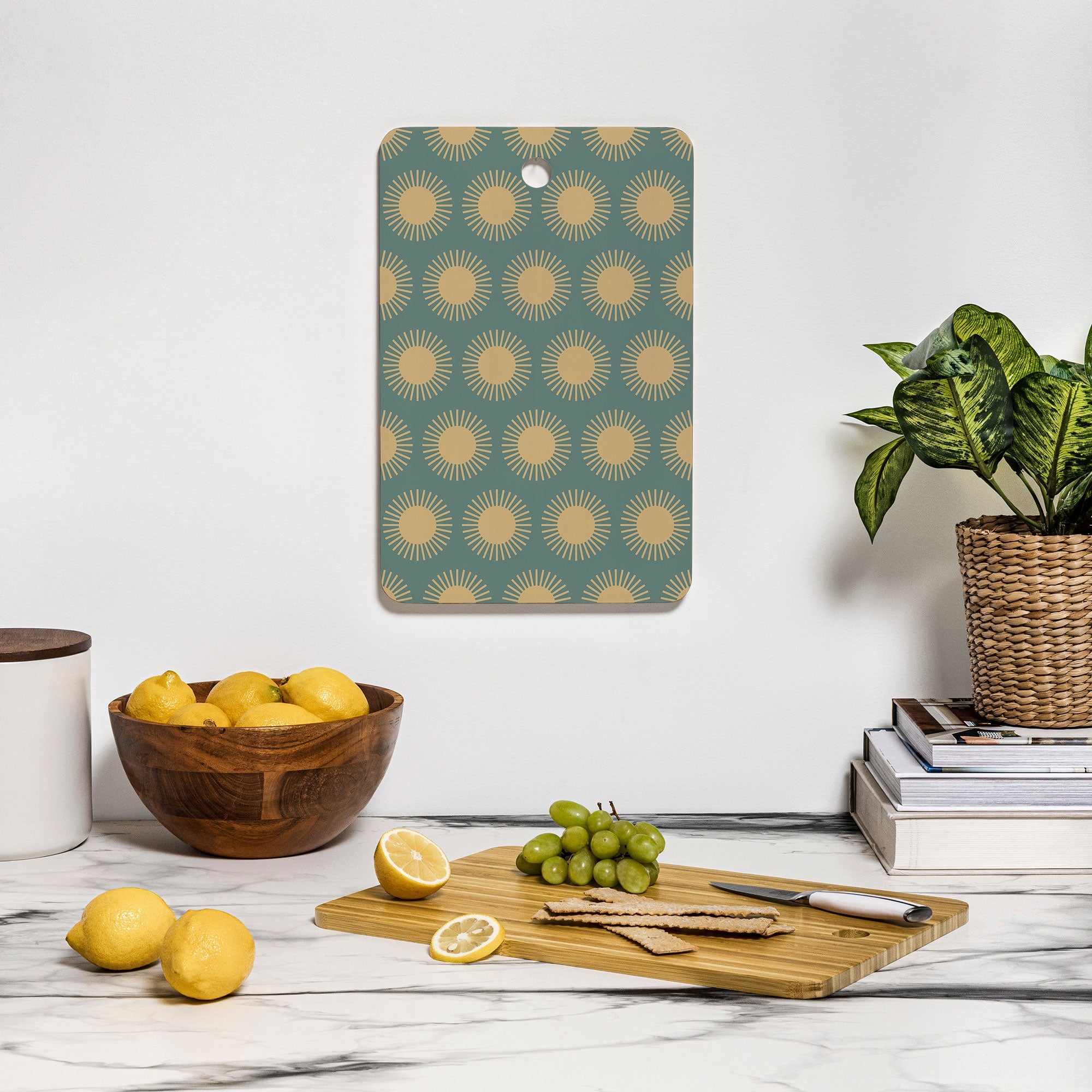 Colour Poems Cheerful Sun Pattern Sage Cutting Board Rectangle