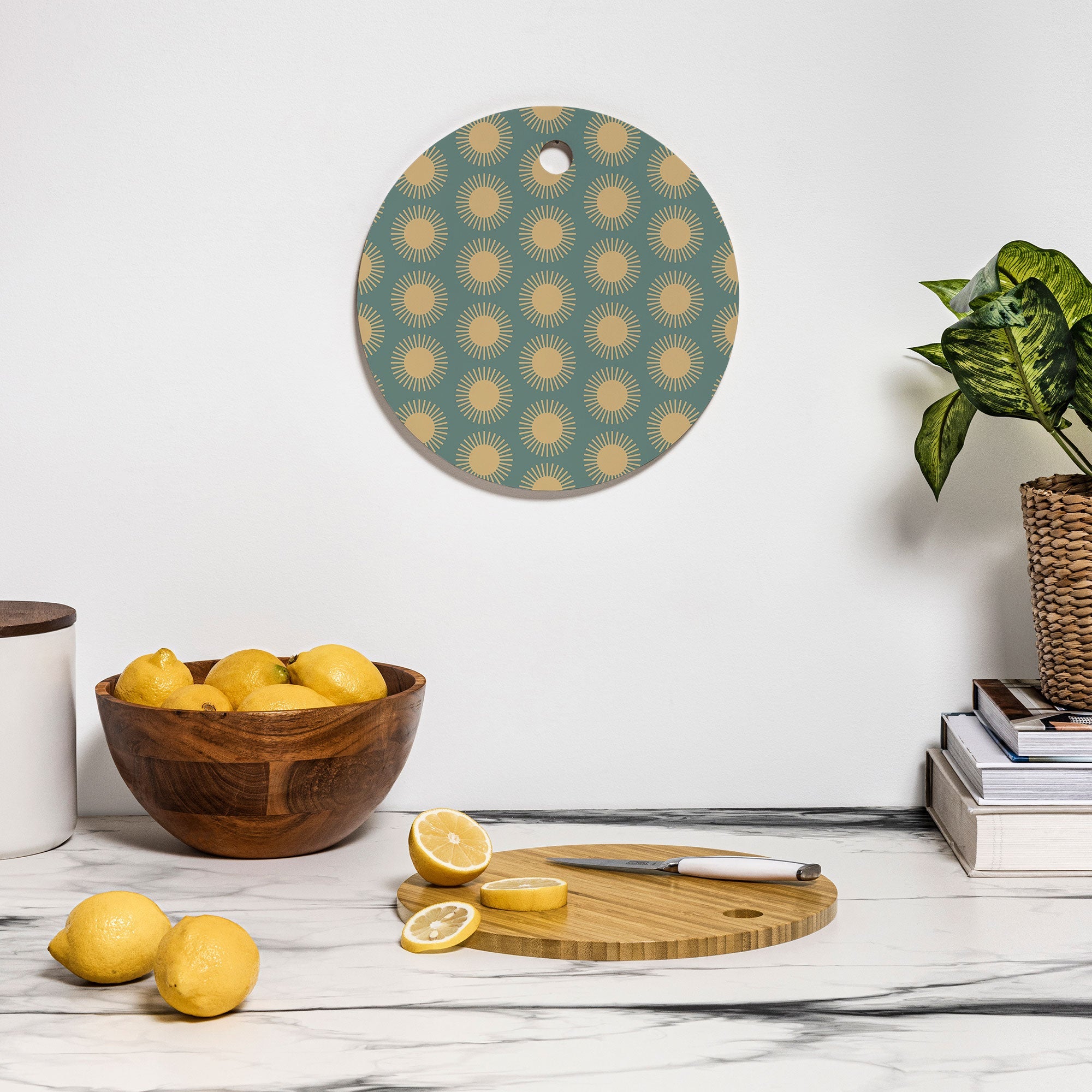 Colour Poems Cheerful Sun Pattern Sage Cutting Board Round
