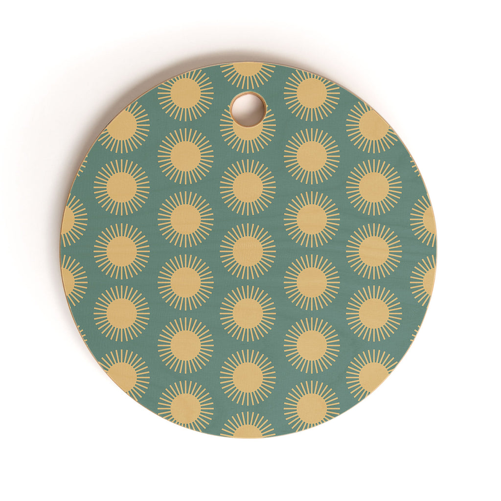 Colour Poems Cheerful Sun Pattern Sage Cutting Board Round