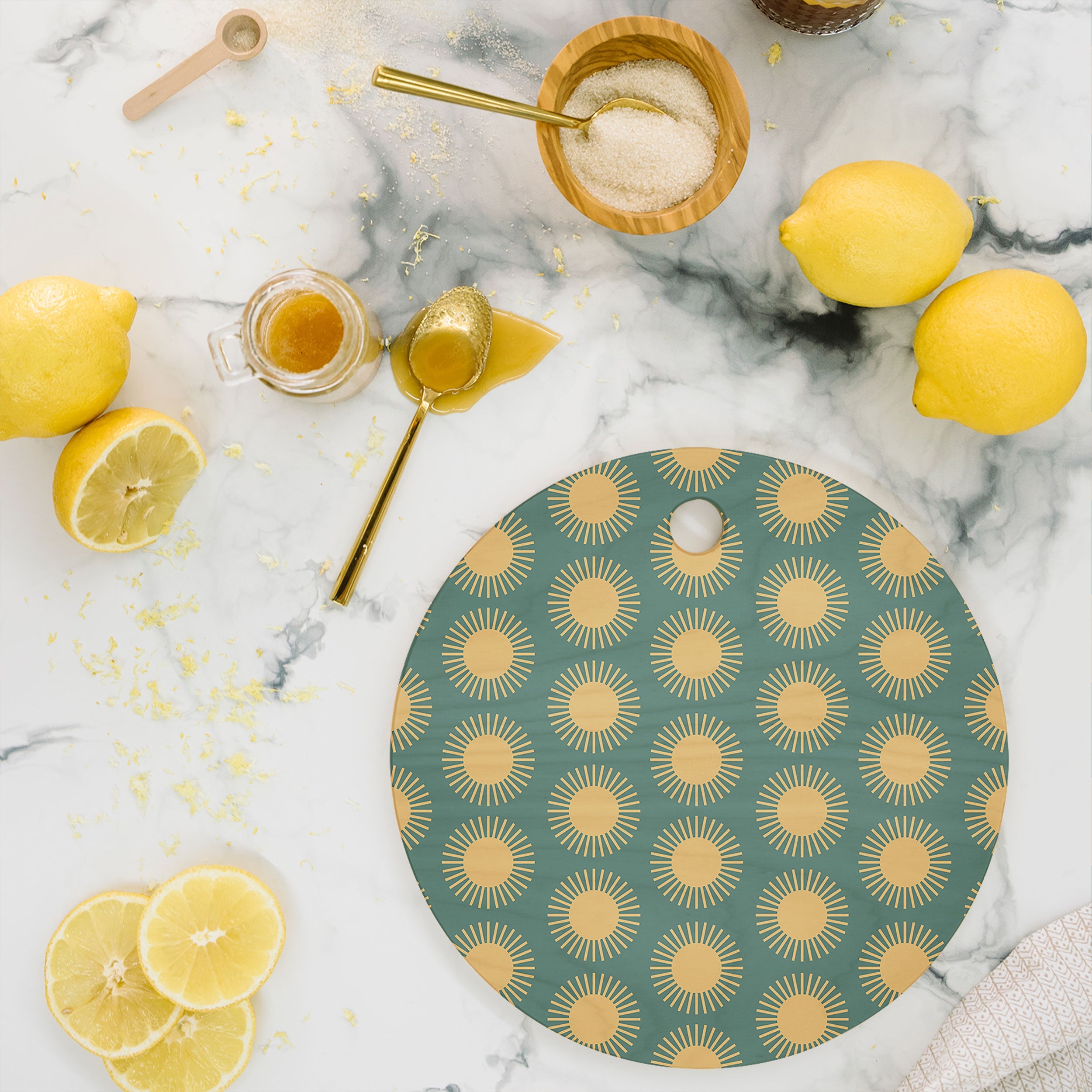 Colour Poems Cheerful Sun Pattern Sage Cutting Board Round