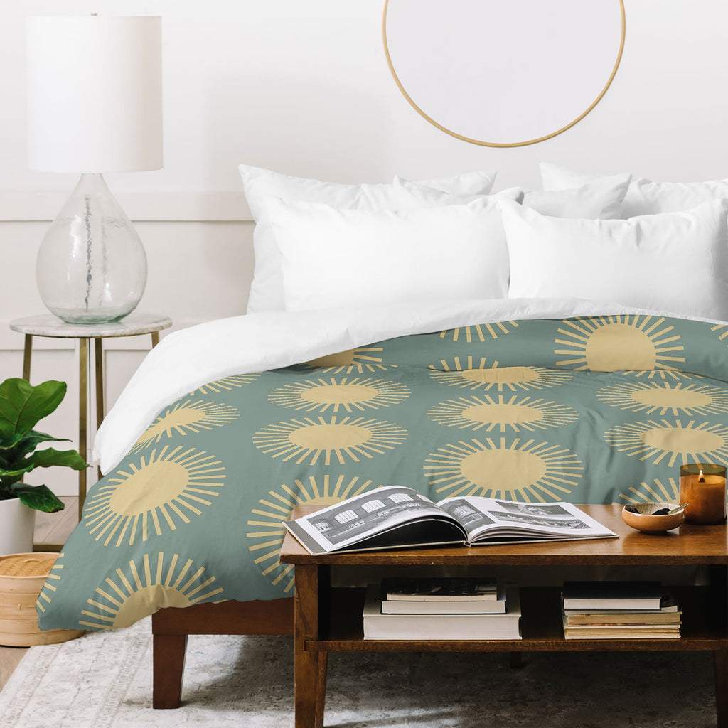 Colour Poems Cheerful Sun Pattern Sage Duvet Cover