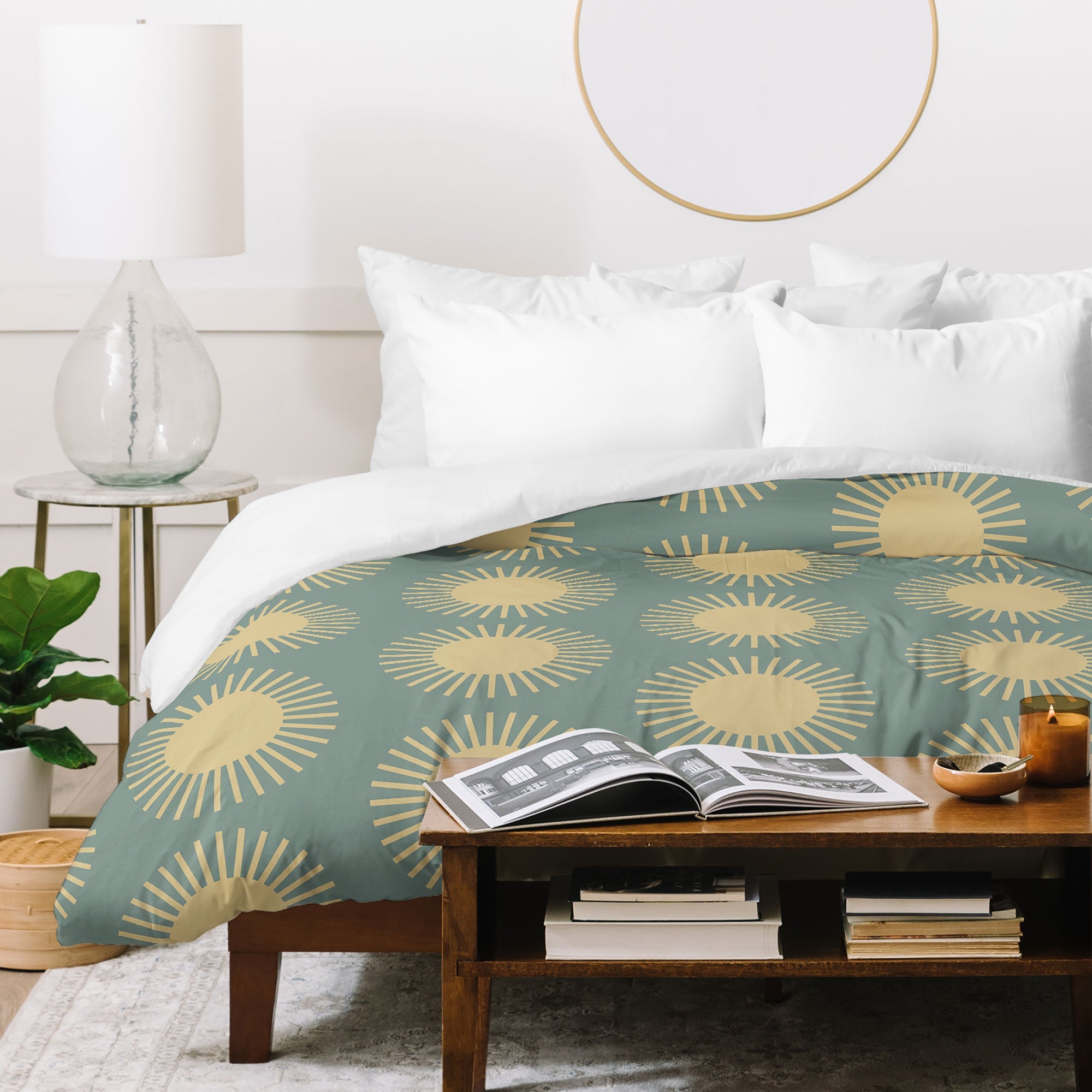 Colour Poems Cheerful Sun Pattern Sage Duvet Cover