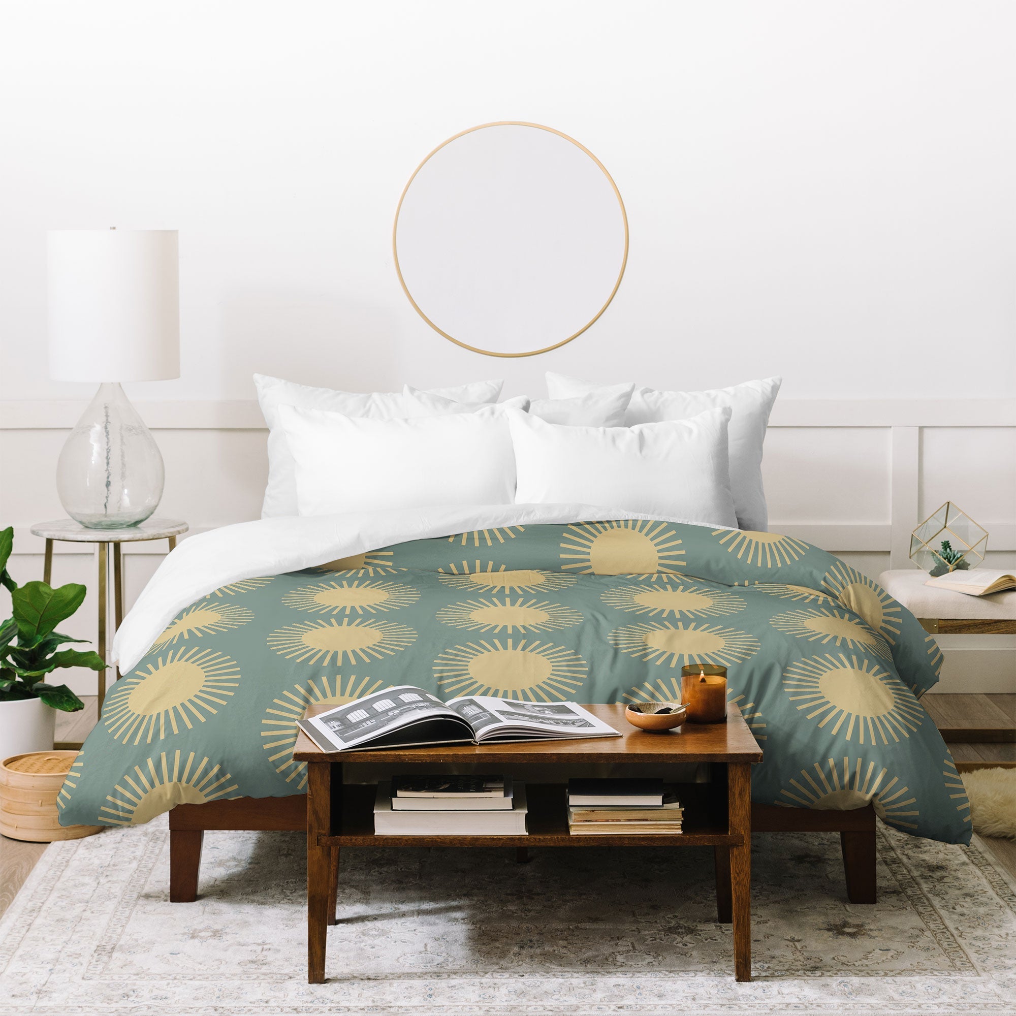 Colour Poems Cheerful Sun Pattern Sage Duvet Cover