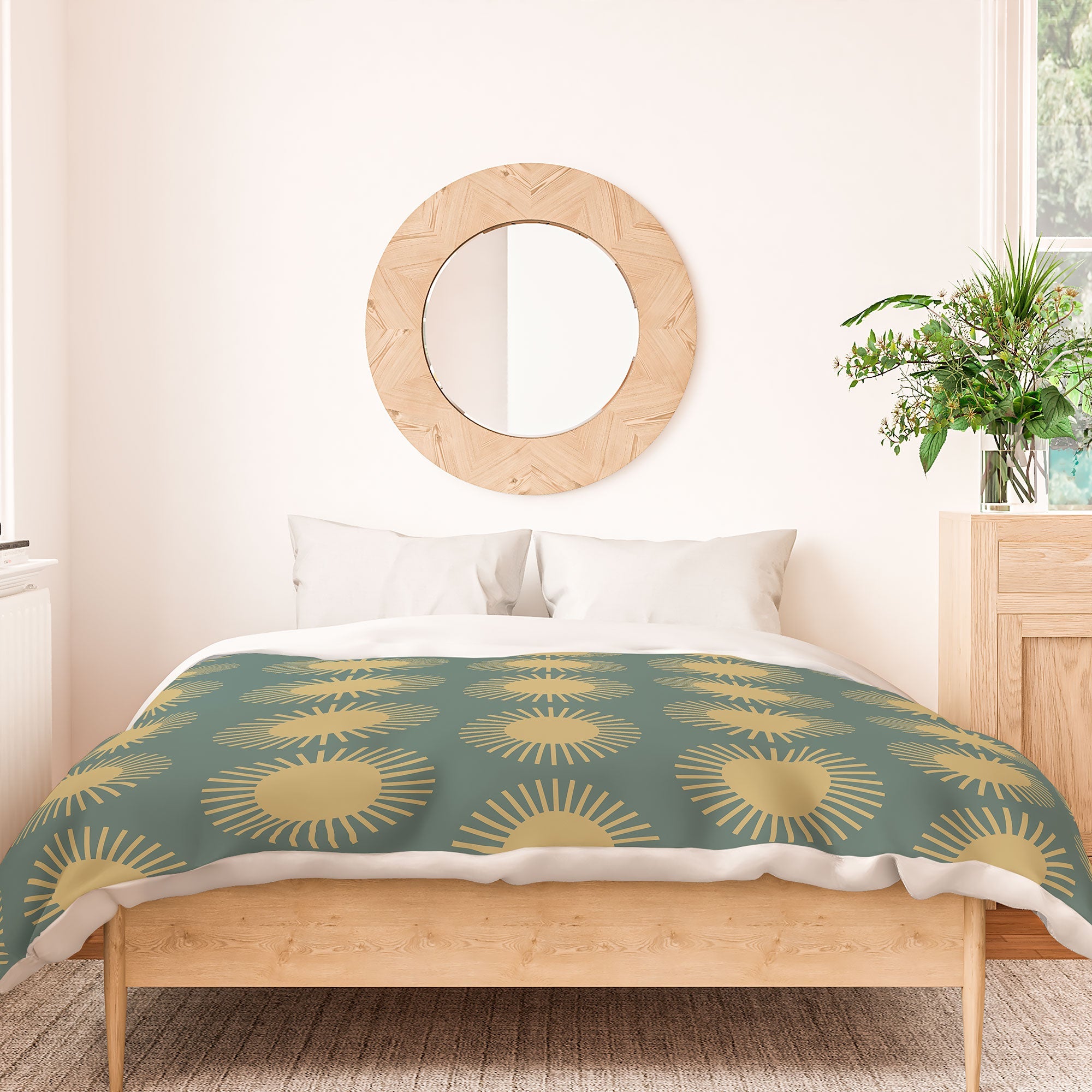 Colour Poems Cheerful Sun Pattern Sage Duvet Cover