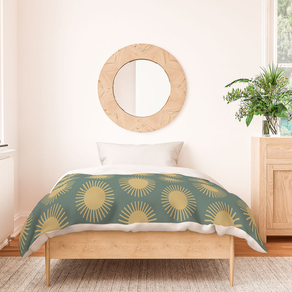 Colour Poems Cheerful Sun Pattern Sage Duvet Cover
