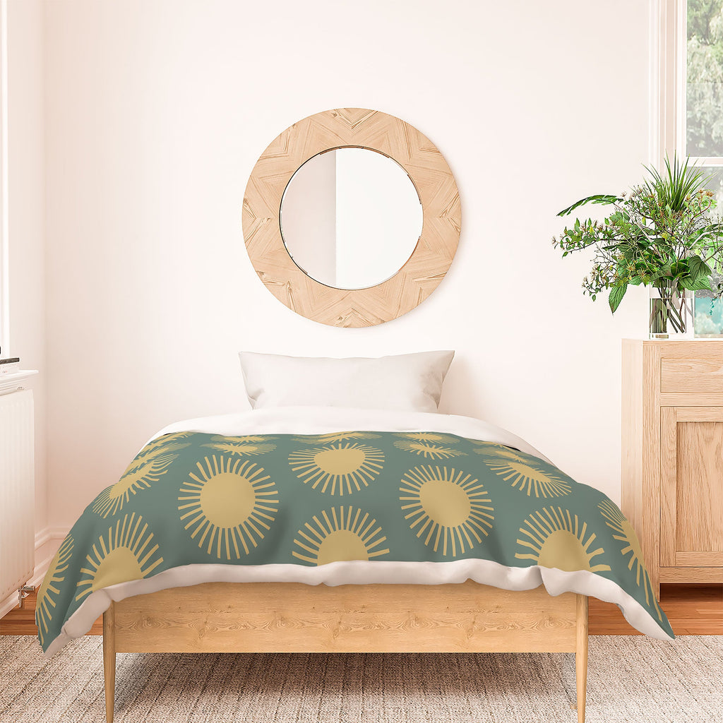Colour Poems Cheerful Sun Pattern Sage Duvet Cover