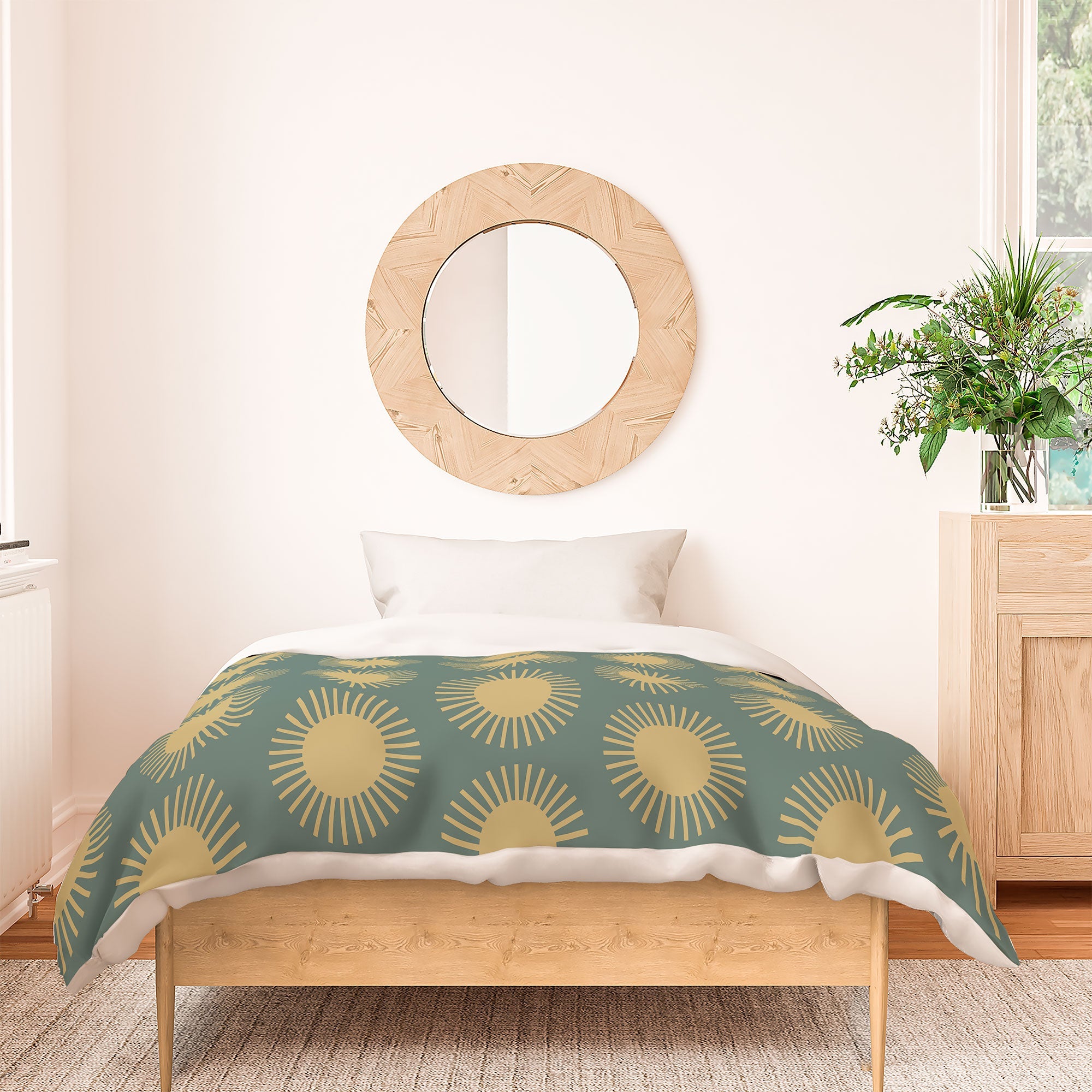 Colour Poems Cheerful Sun Pattern Sage Duvet Cover