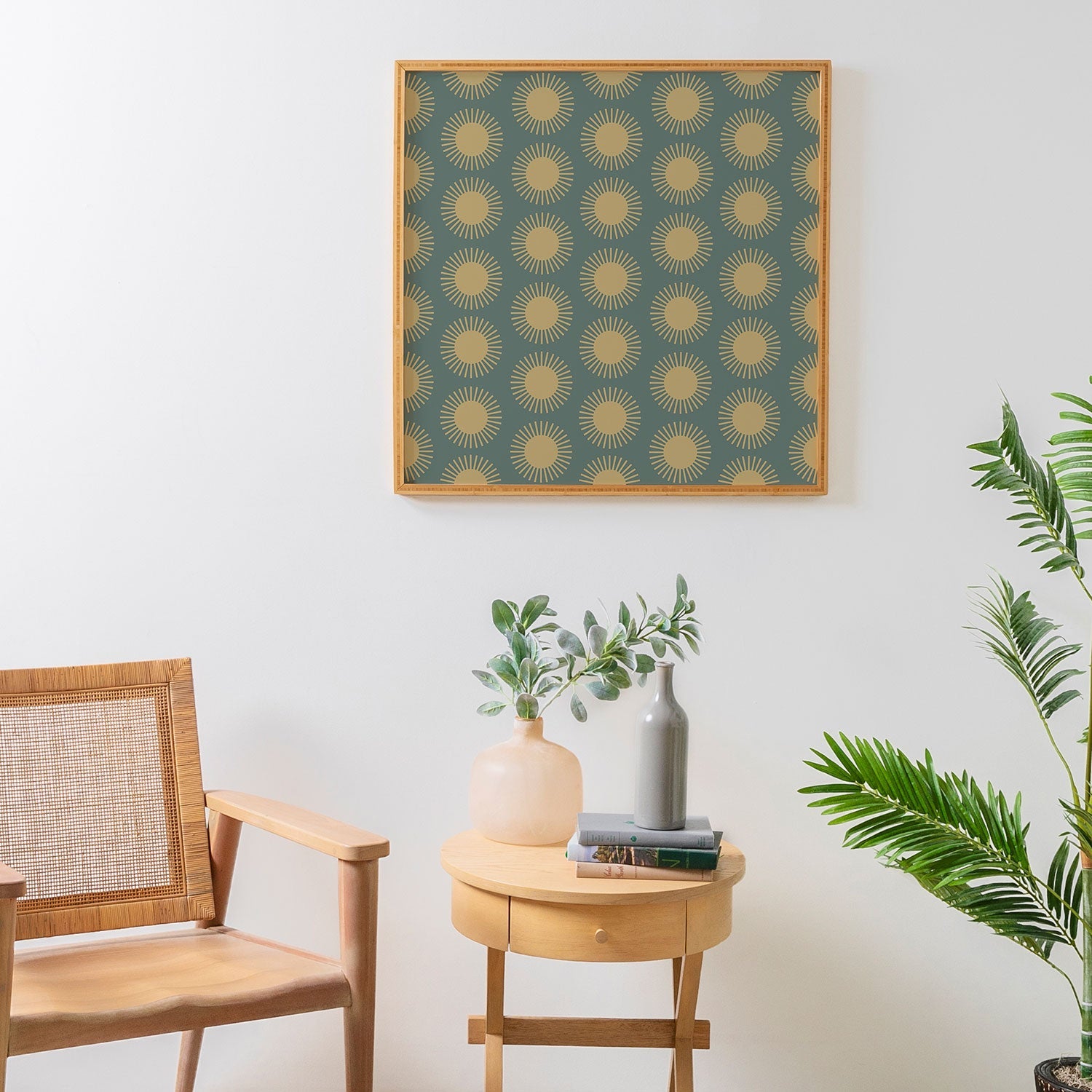 Colour Poems Cheerful Sun Pattern Sage Framed Wall Art