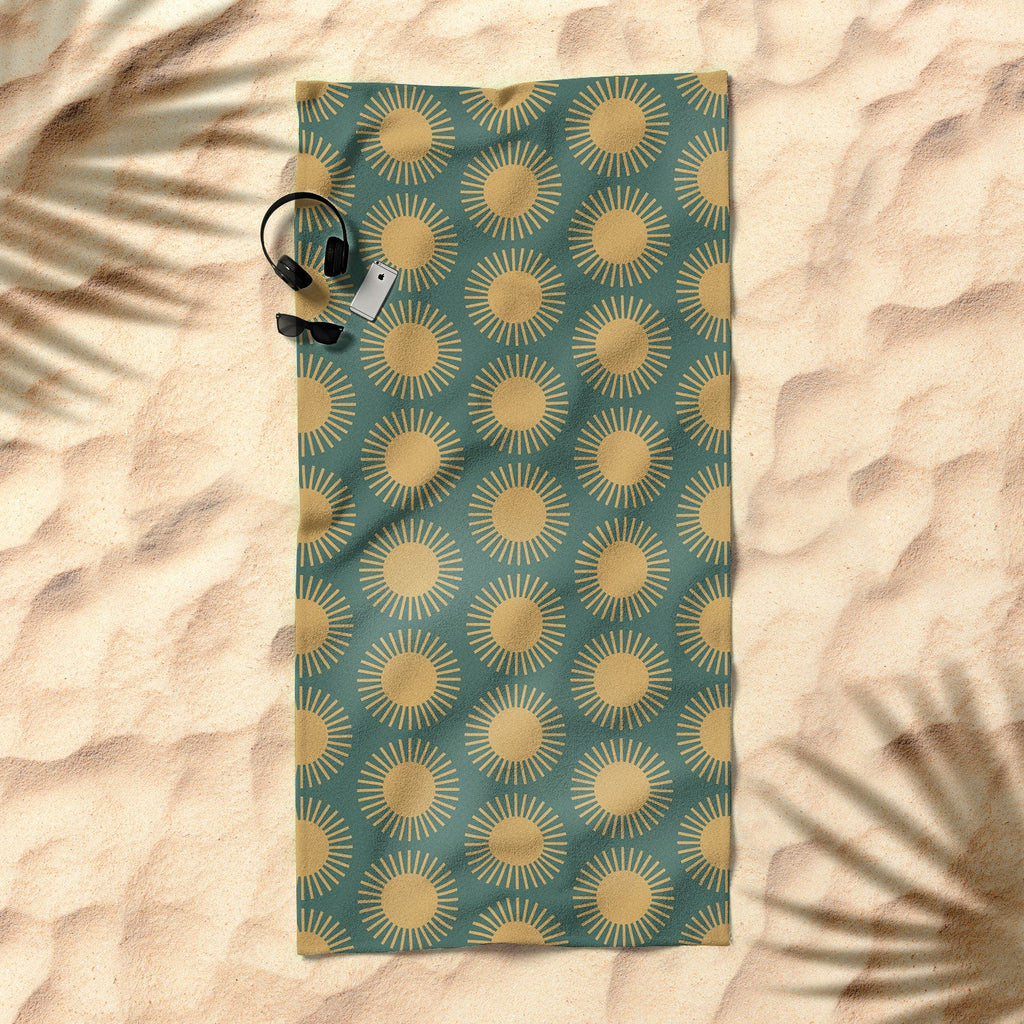 Colour Poems Cheerful Sun Pattern Sage Beach Towel