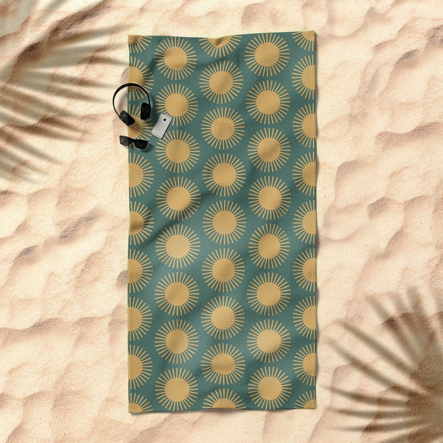 Colour Poems Cheerful Sun Pattern Sage Beach Towel