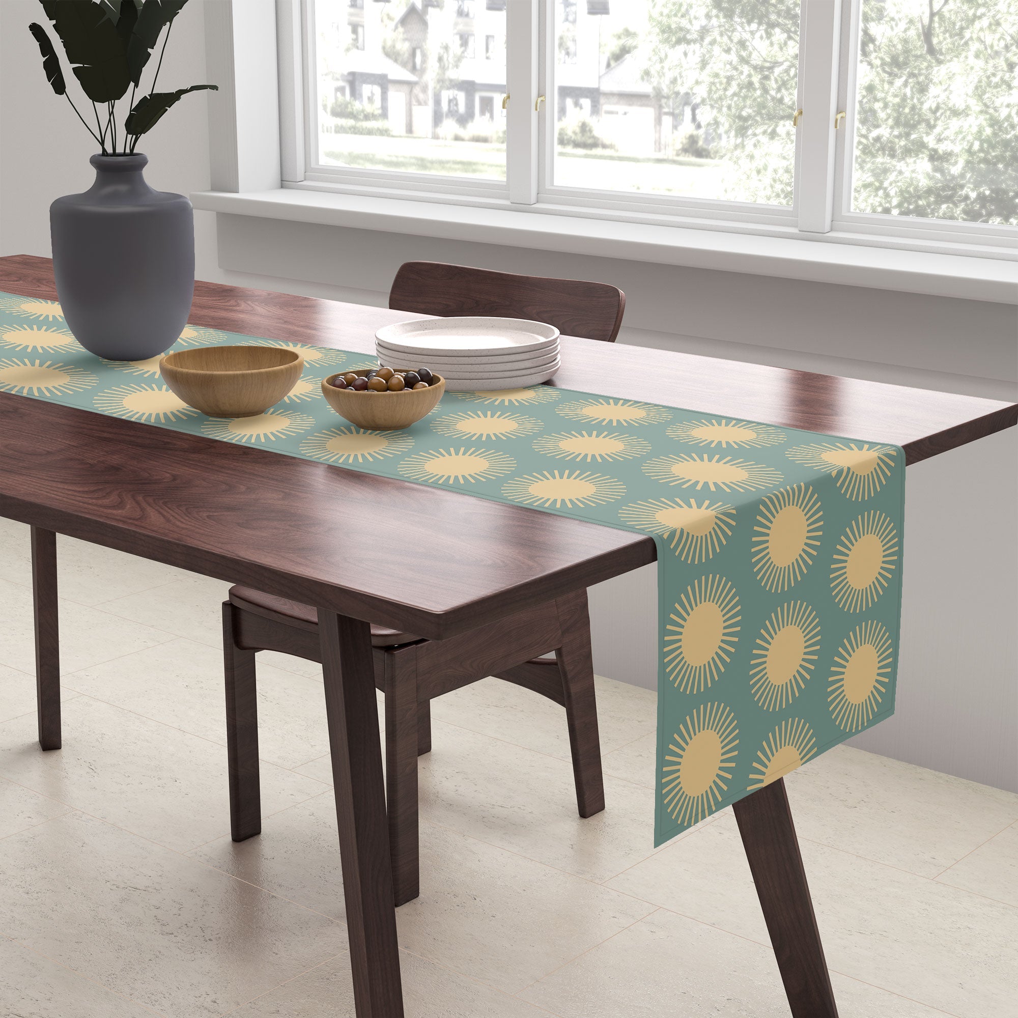 Colour Poems Cheerful Sun Pattern Sage Table Runner