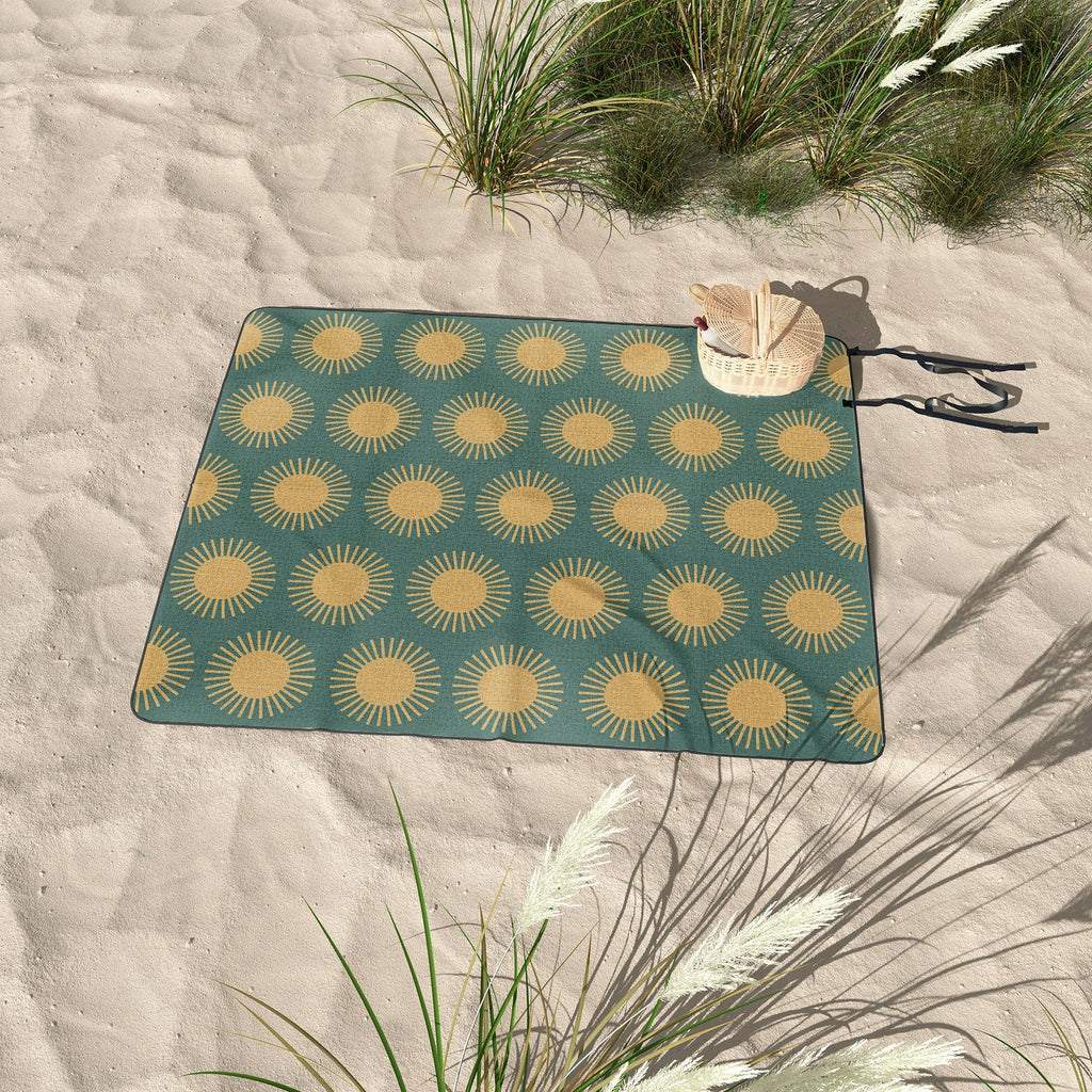 Colour Poems Cheerful Sun Pattern Sage Picnic Blanket