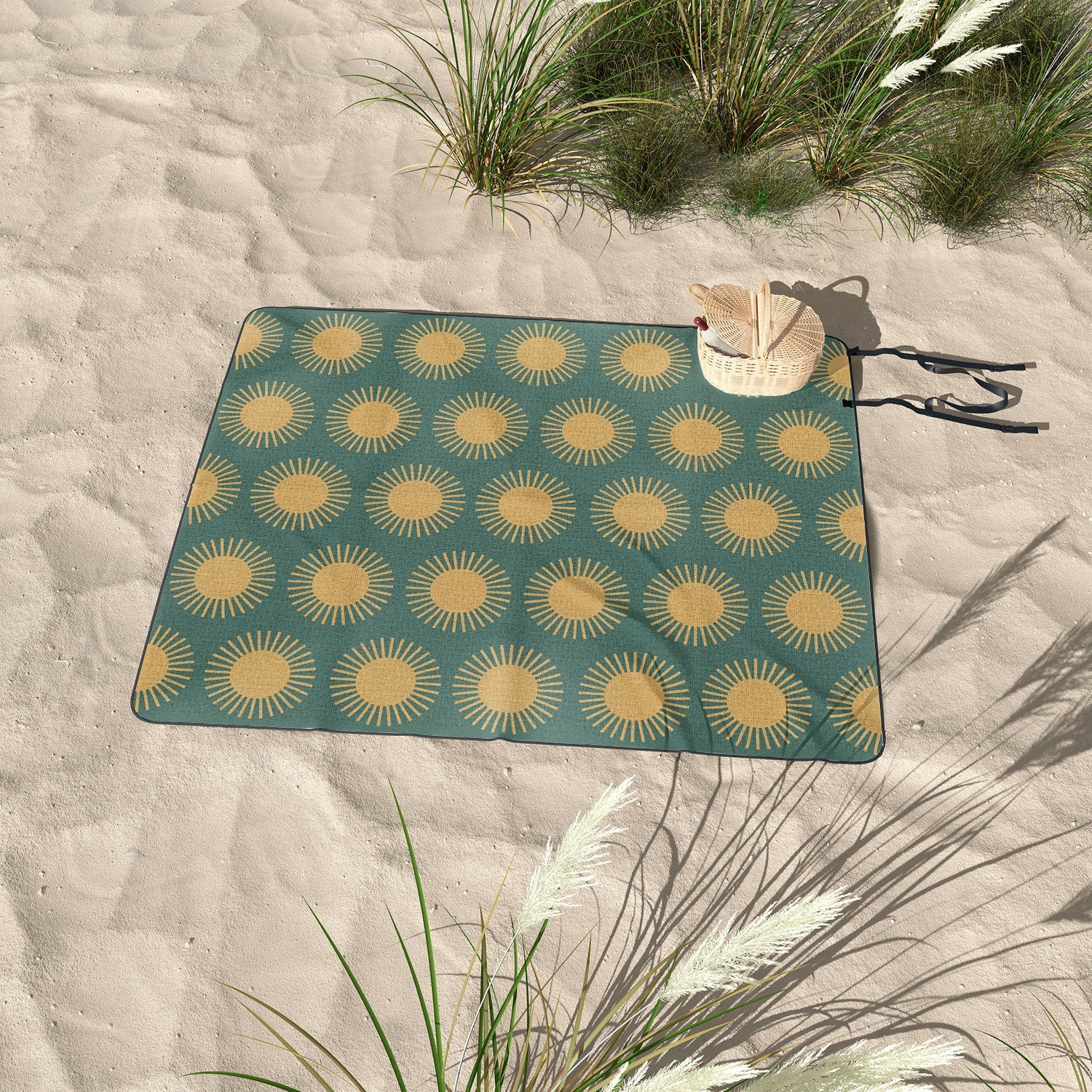 Colour Poems Cheerful Sun Pattern Sage Picnic Blanket