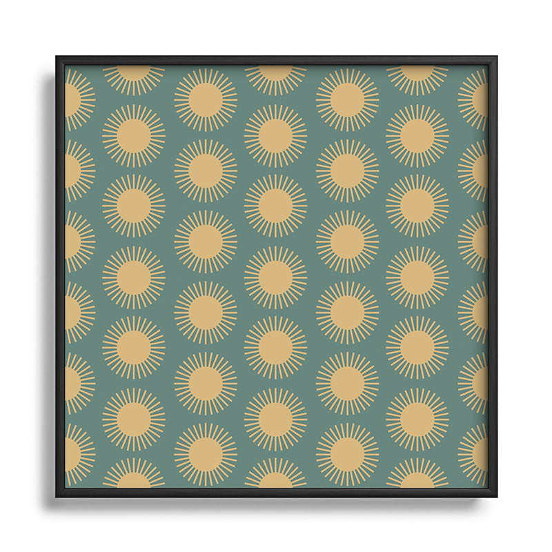Colour Poems Cheerful Sun Pattern Sage Square Metal Framed Art Print