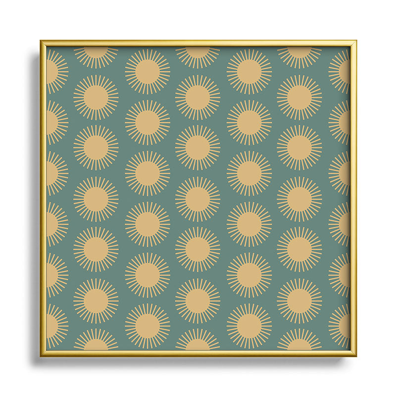 Colour Poems Cheerful Sun Pattern Sage Square Metal Framed Art Print