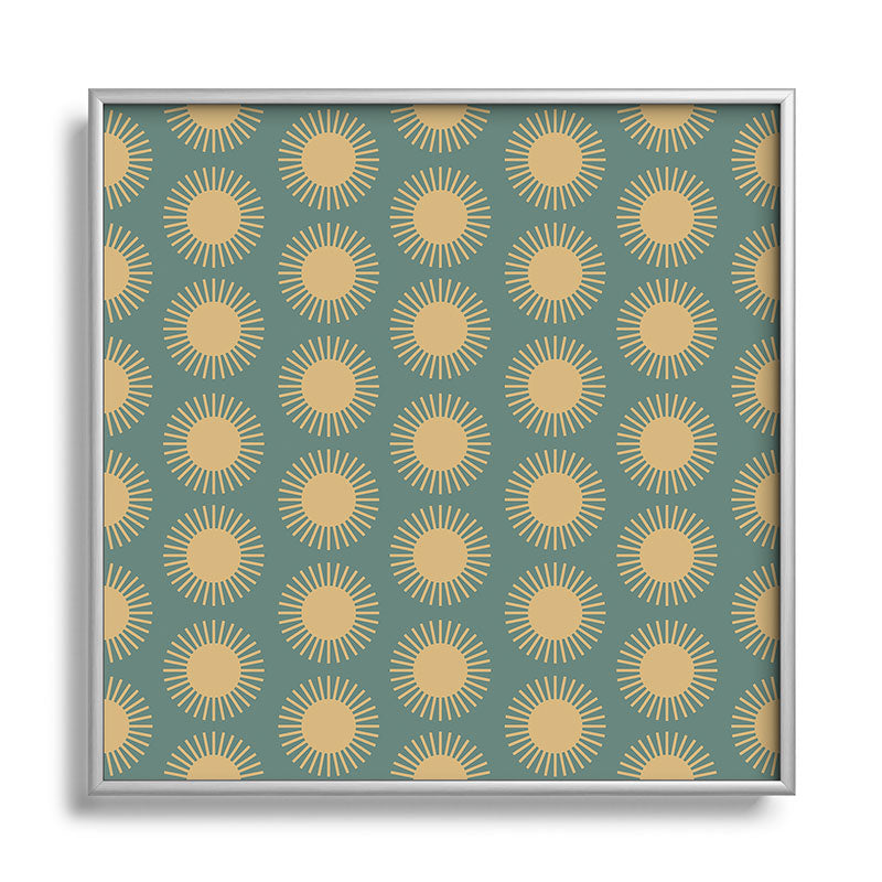 Colour Poems Cheerful Sun Pattern Sage Square Metal Framed Art Print