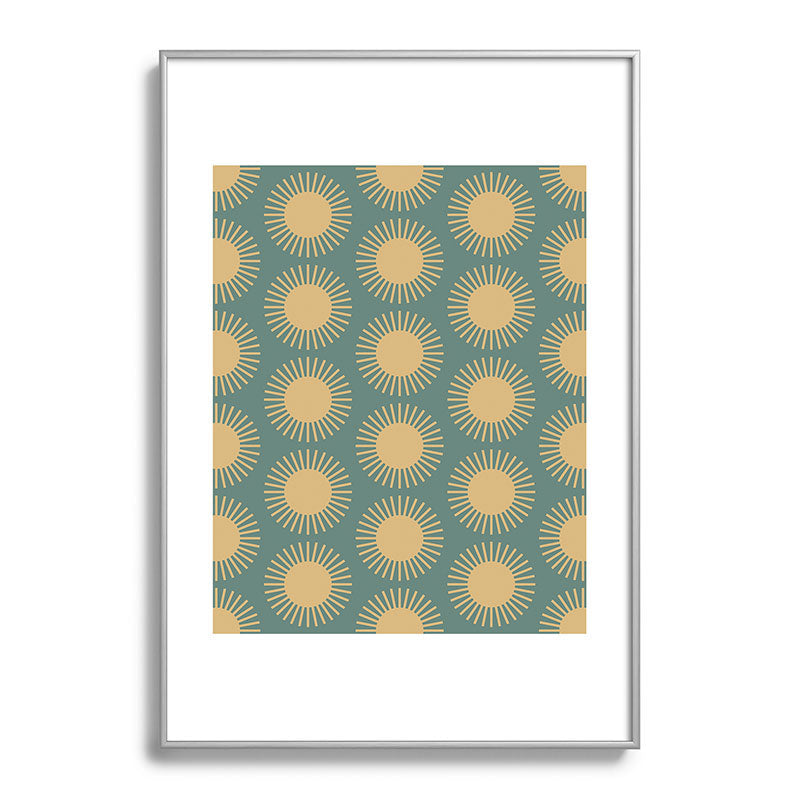 Colour Poems Cheerful Sun Pattern Sage Metal Framed Art Print