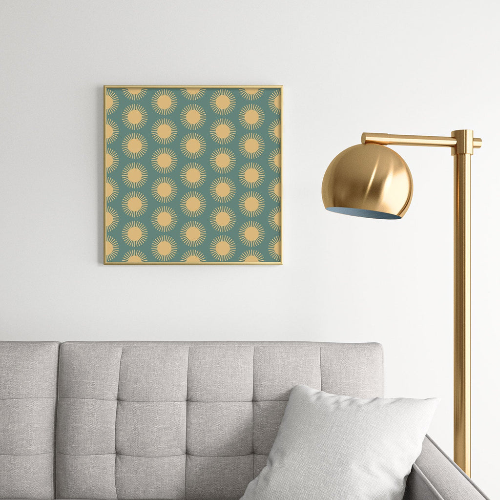 Colour Poems Cheerful Sun Pattern Sage Square Metal Framed Art Print