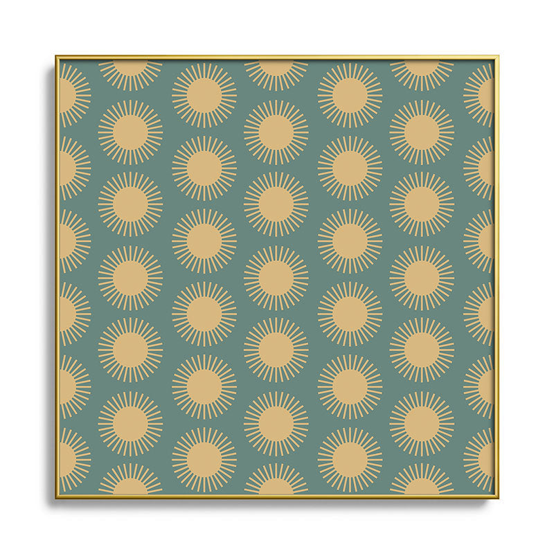 Colour Poems Cheerful Sun Pattern Sage Square Metal Framed Art Print