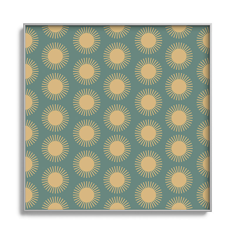 Colour Poems Cheerful Sun Pattern Sage Square Metal Framed Art Print