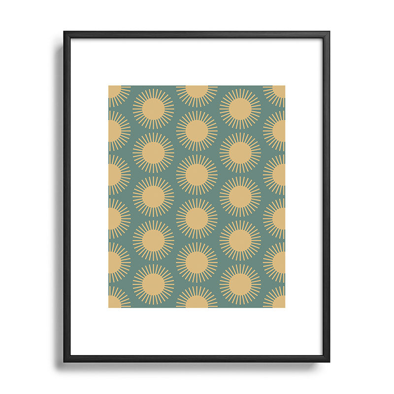 Colour Poems Cheerful Sun Pattern Sage Metal Framed Art Print