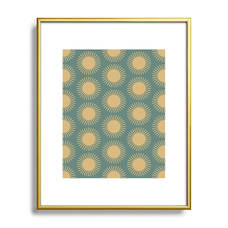Colour Poems Cheerful Sun Pattern Sage Metal Framed Art Print