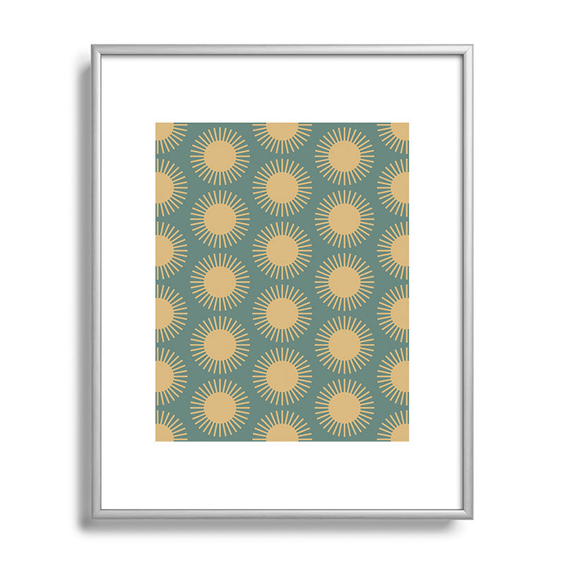 Colour Poems Cheerful Sun Pattern Sage Metal Framed Art Print