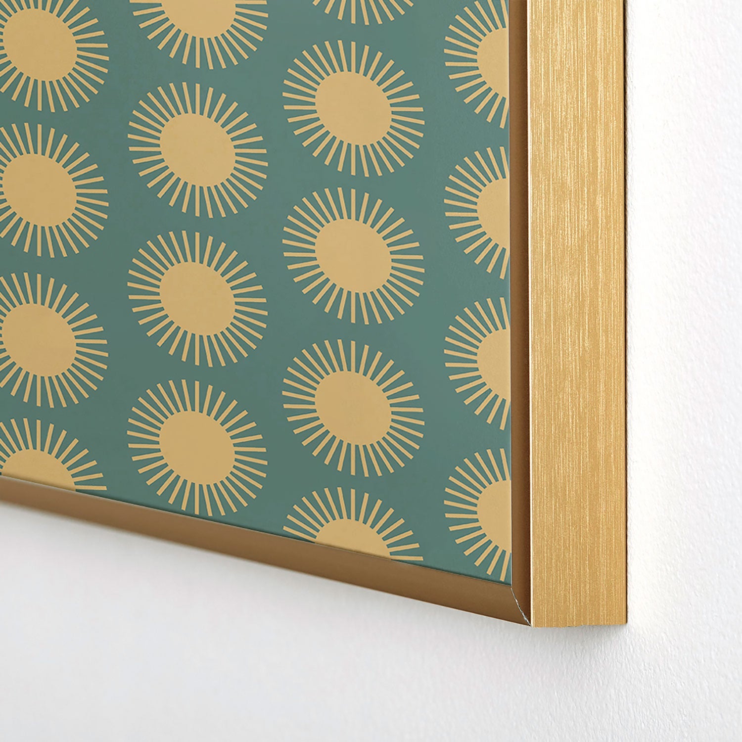 Colour Poems Cheerful Sun Pattern Sage Square Metal Framed Art Print
