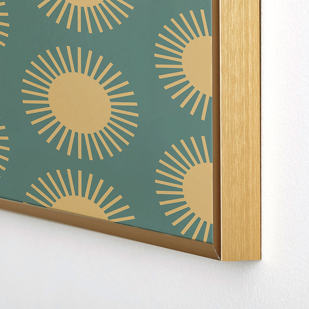 Colour Poems Cheerful Sun Pattern Sage Square Metal Framed Art Print