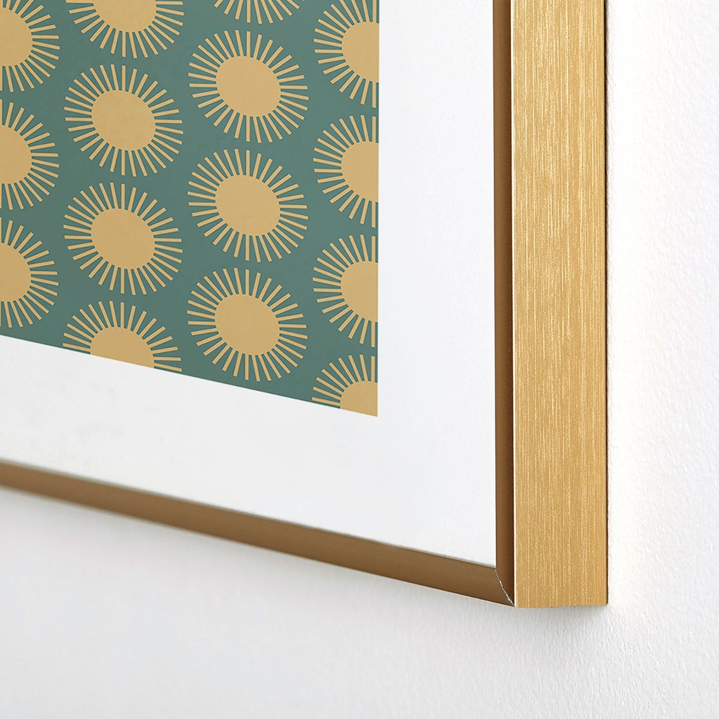 Colour Poems Cheerful Sun Pattern Sage Metal Framed Art Print