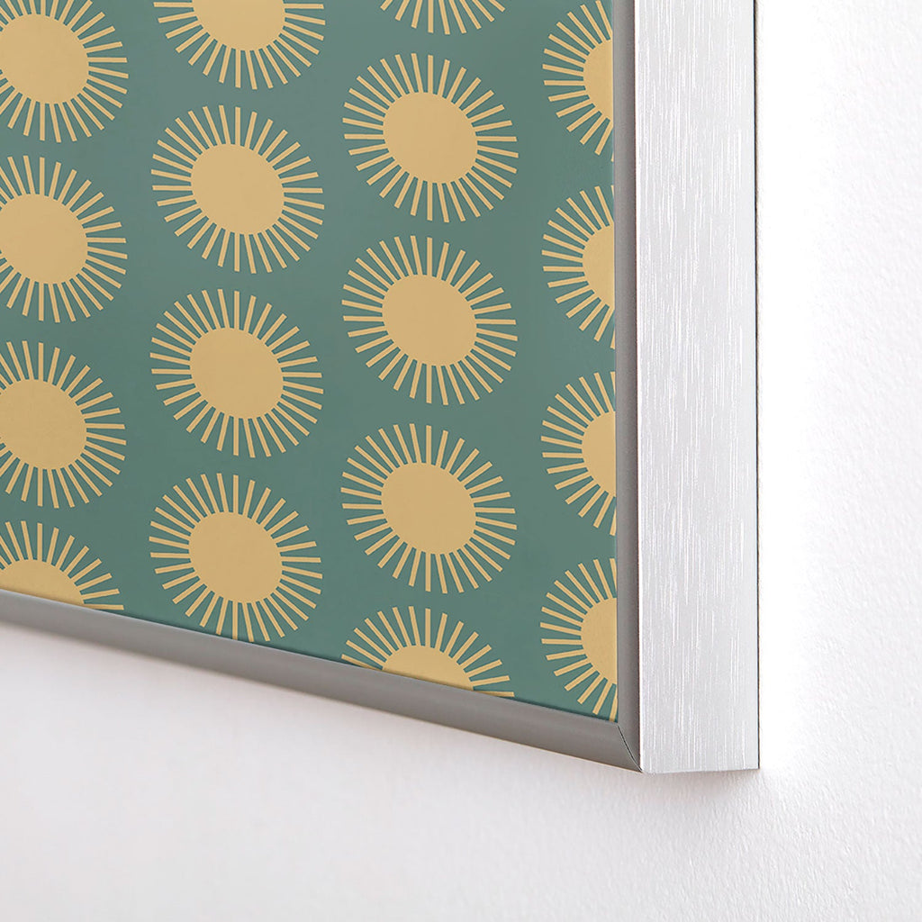 Colour Poems Cheerful Sun Pattern Sage Square Metal Framed Art Print
