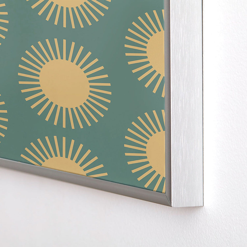 Colour Poems Cheerful Sun Pattern Sage Square Metal Framed Art Print