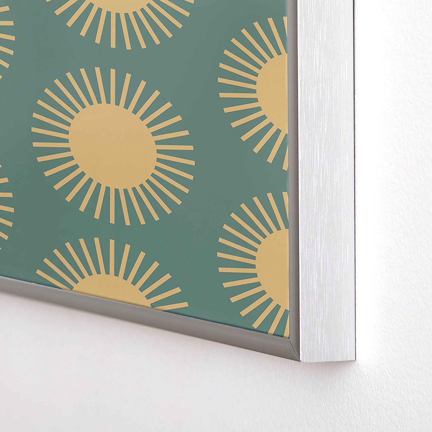 Colour Poems Cheerful Sun Pattern Sage Square Metal Framed Art Print